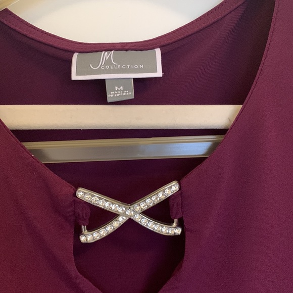 JM Collection Beautiful burgundy coloured tunic with bling detail - Picture 2 of 3